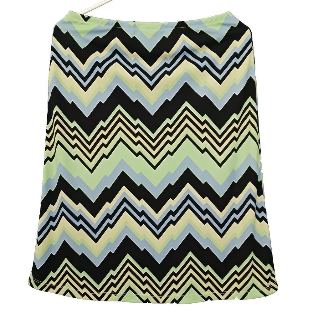 New York & Company Skirt Size Small Pastel Green Blue Black Chevron Pull On